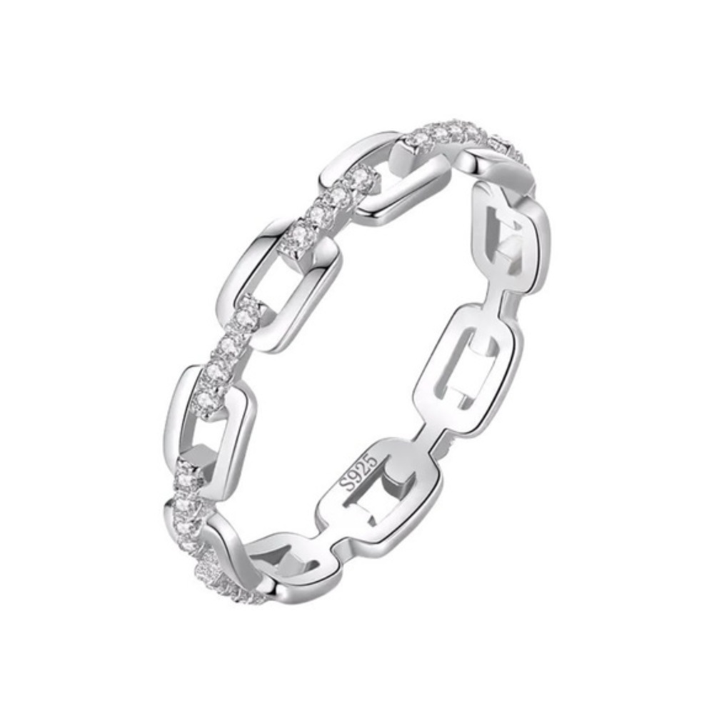 925 Sterling Silver Simple Cadena Hueca Stackable Ring